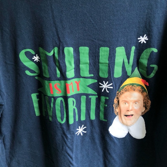 Buddy the Elf Smiling is My Favorite Navy Blue Christmas Holiday T Shirt - Picture 3 of 4